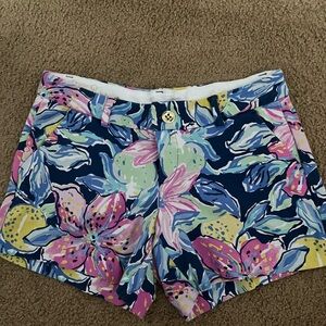 Lilly Pulitzer Blue and Pink Bermuda Shorts Vibrant Floral Design